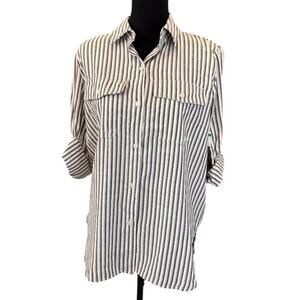 NEW MAX STUDIO White Black Striped Yarn-Dye Button Front Shirt Size XS